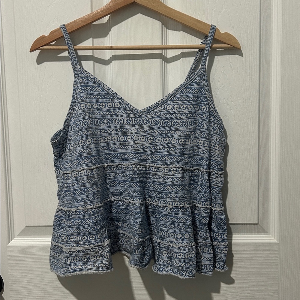 American Eagle Outfitters Blue and White Patterned Top